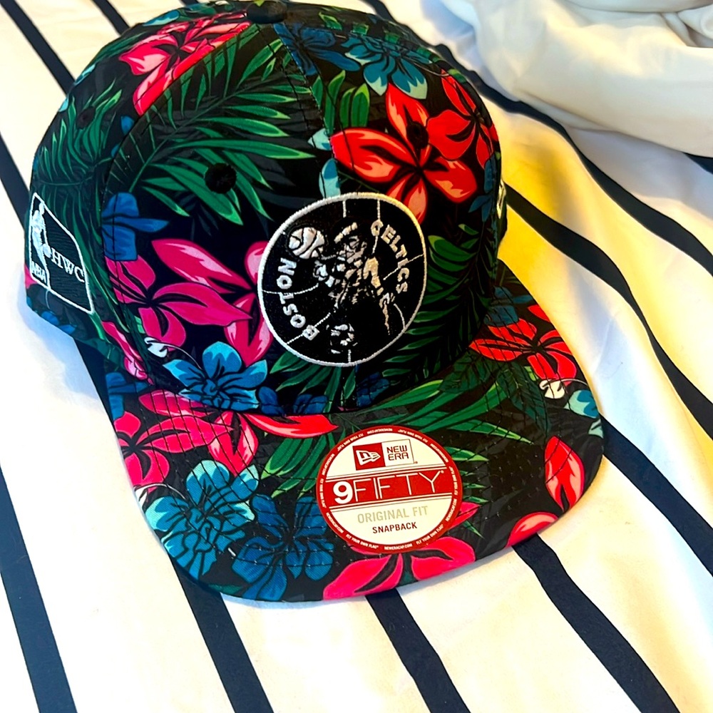 Never worn Boston Celtics floral snap back